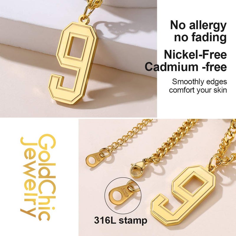KeyStyle 18K Gold Plated Number 3 Necklace Charm Pendant with Curb Chain 22+2" Extender for Men/Women Stainless Steel Sports Jewelry - Image 4